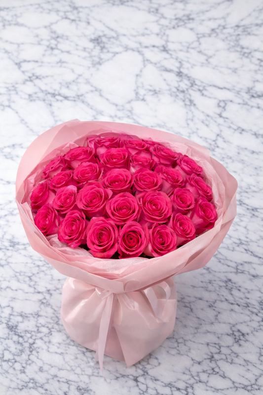 24 Hot pink roses