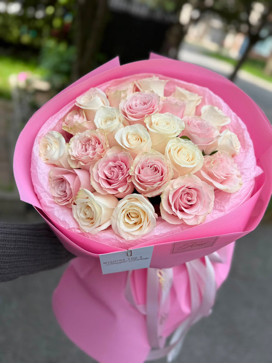 24 Premium Roses – Blush & Ivory
