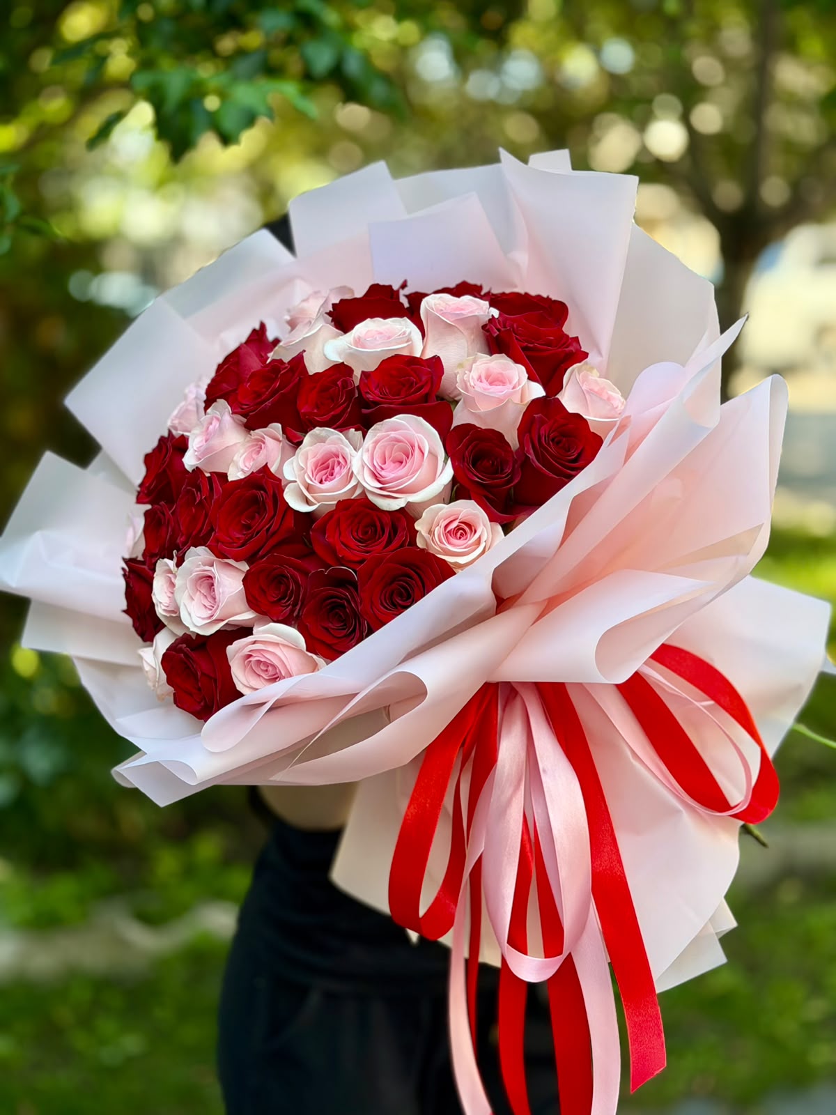 38 Premium Roses – Red & Blush Elegance