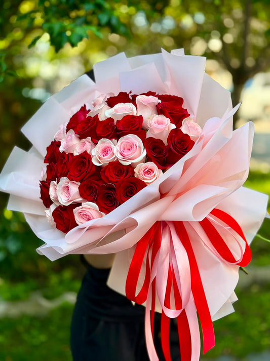 38 Premium Roses – Red & Blush Elegance